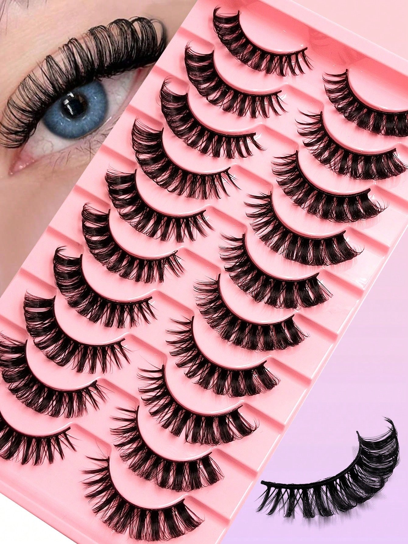 10 Pairs D Curl Russian Style False Eyelashes, Cat Eye Shape, Natural Fluffy Faux Mink Lashes, Thick And Long, Create Fox Eye Lifting Effect