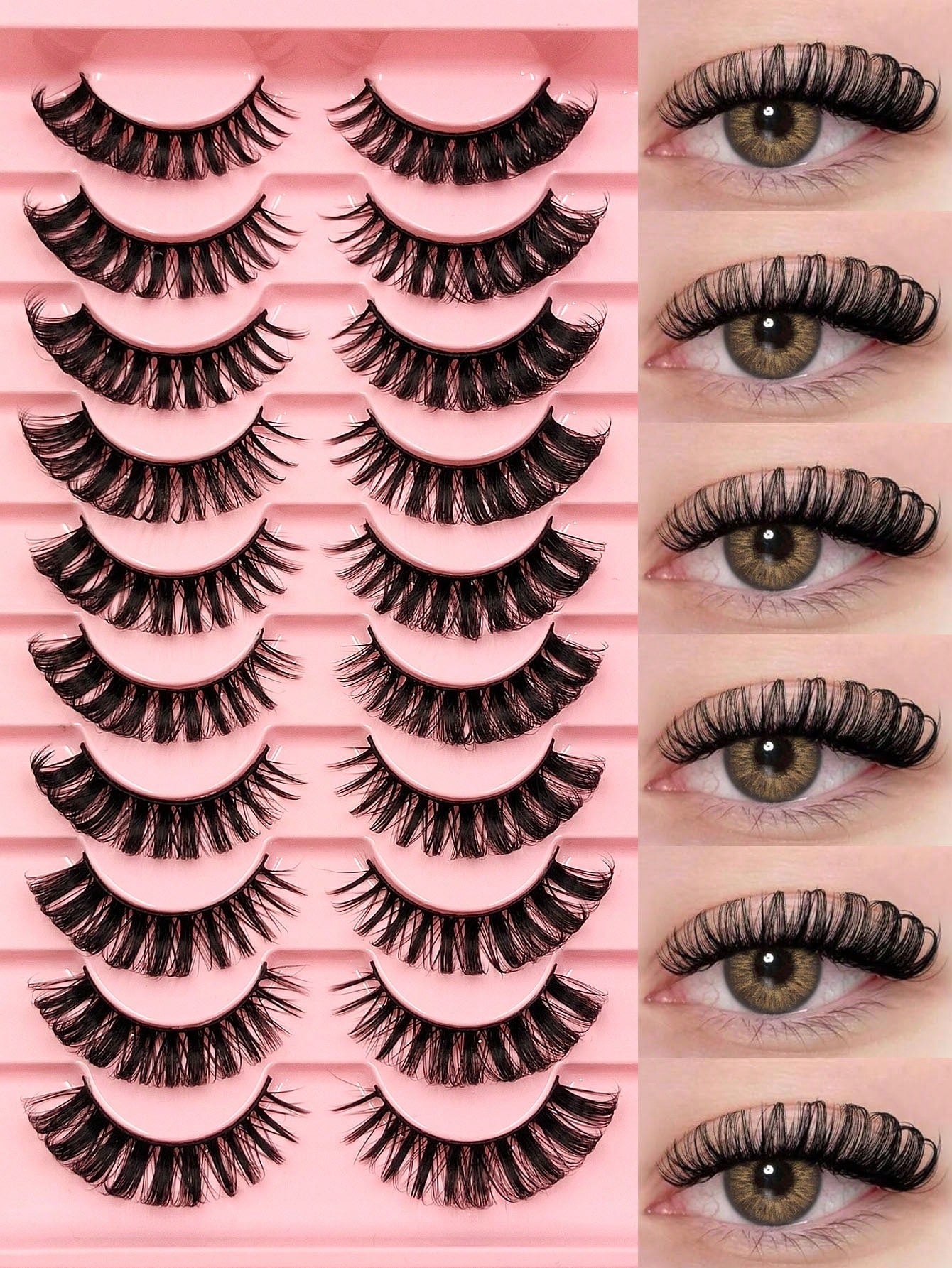 10 Pairs D Curl Russian Style False Eyelashes, Cat Eye Shape, Natural Fluffy Faux Mink Lashes, Thick And Long, Create Fox Eye Lifting Effect