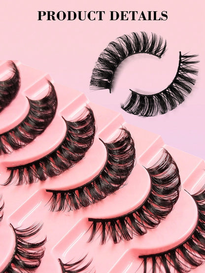 10 Pairs D Curl Russian Style False Eyelashes, Cat Eye Shape, Natural Fluffy Faux Mink Lashes, Thick And Long, Create Fox Eye Lifting Effect