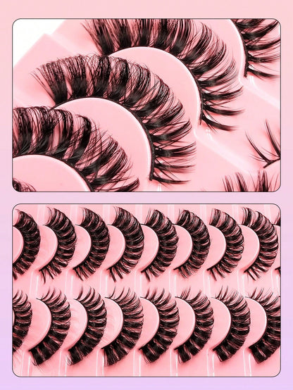 10 Pairs D Curl Russian Style False Eyelashes, Cat Eye Shape, Natural Fluffy Faux Mink Lashes, Thick And Long, Create Fox Eye Lifting Effect