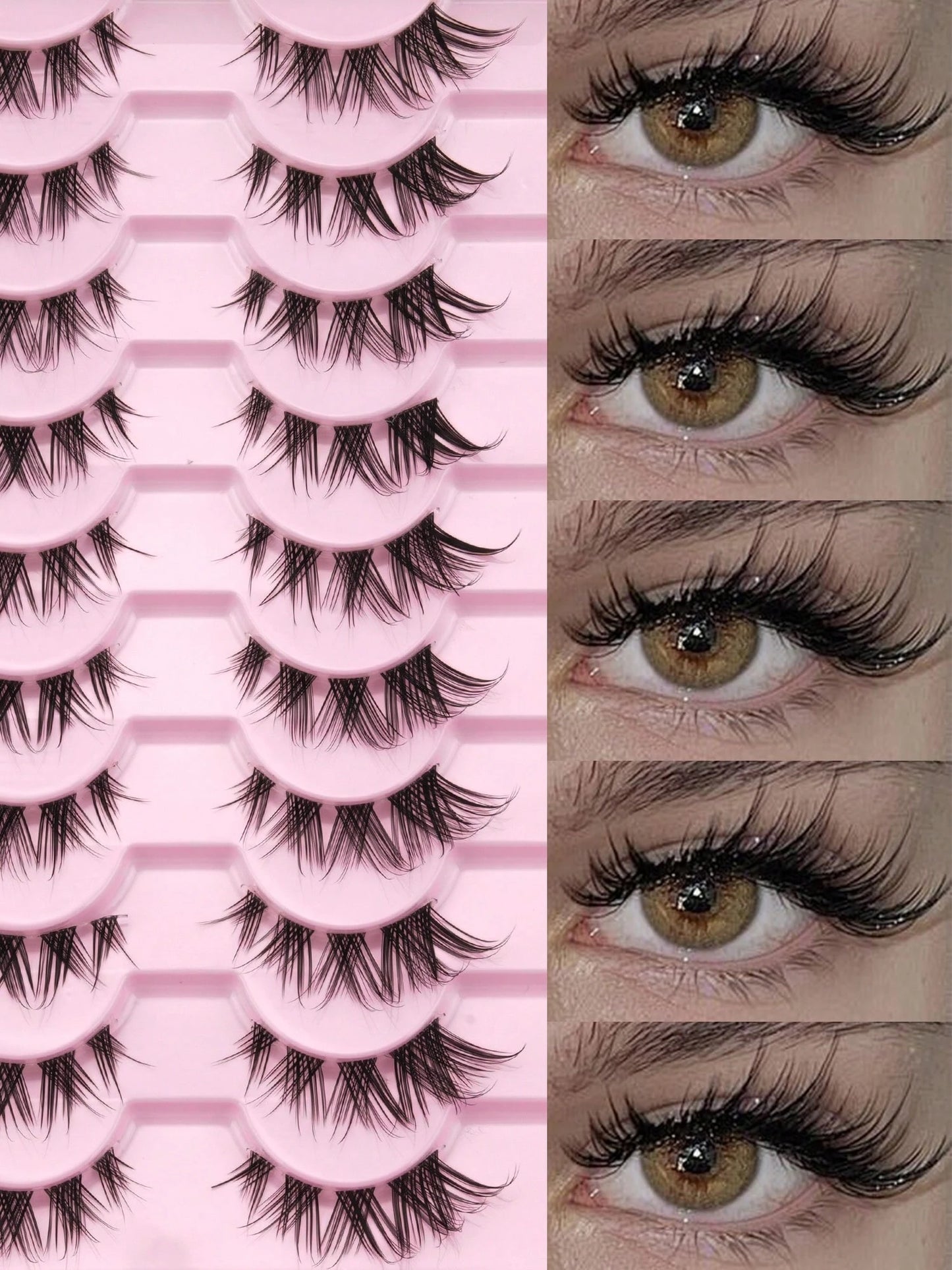 10 Pairs Of D-Curled Fluffy Clustered False Eyelashes, Fox Hair False Eyelashes, D-Curled Fluffy Mink-Like False Eyelashes, Natural And Soft, Long Eyelash Set, Mixed Set, Creating A Natural Makeup Loo