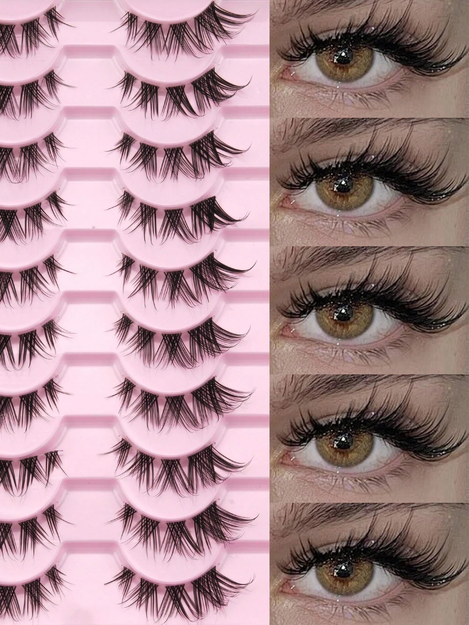 10 Pairs Of D-Curled Fluffy Clustered False Eyelashes, Fox Hair False Eyelashes, D-Curled Fluffy Mink-Like False Eyelashes, Natural And Soft, Long Eyelash Set, Mixed Set, Creating A Natural Makeup Loo