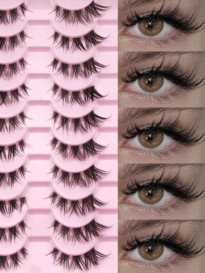 10 Pairs Of D-Curled Fluffy Clustered False Eyelashes, Fox Hair False Eyelashes, D-Curled Fluffy Mink-Like False Eyelashes, Natural And Soft, Long Eyelash Set, Mixed Set, Creating A Natural Makeup Loo
