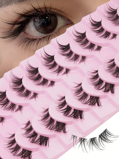 10 Pairs Of D-Curled Fluffy Clustered False Eyelashes, Fox Hair False Eyelashes, D-Curled Fluffy Mink-Like False Eyelashes, Natural And Soft, Long Eyelash Set, Mixed Set, Creating A Natural Makeup Loo