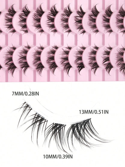 10 Pairs Of D-Curled Fluffy Clustered False Eyelashes, Fox Hair False Eyelashes, D-Curled Fluffy Mink-Like False Eyelashes, Natural And Soft, Long Eyelash Set, Mixed Set, Creating A Natural Makeup Loo