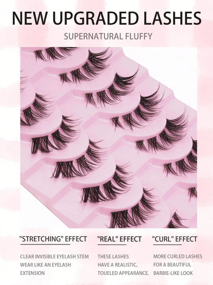 10 Pairs Of D-Curled Fluffy Clustered False Eyelashes, Fox Hair False Eyelashes, D-Curled Fluffy Mink-Like False Eyelashes, Natural And Soft, Long Eyelash Set, Mixed Set, Creating A Natural Makeup Loo