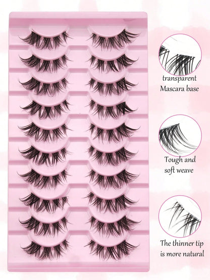 10 Pairs Of D-Curled Fluffy Clustered False Eyelashes, Fox Hair False Eyelashes, D-Curled Fluffy Mink-Like False Eyelashes, Natural And Soft, Long Eyelash Set, Mixed Set, Creating A Natural Makeup Loo