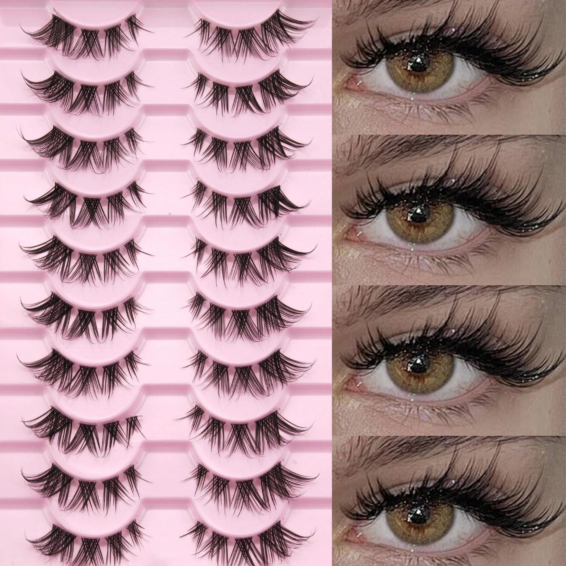 10 Pairs Of D-Curled Fluffy Clustered False Eyelashes, Fox Hair False Eyelashes, D-Curled Fluffy Mink-Like False Eyelashes, Natural And Soft, Long Eyelash Set, Mixed Set, Creating A Natural Makeup Loo