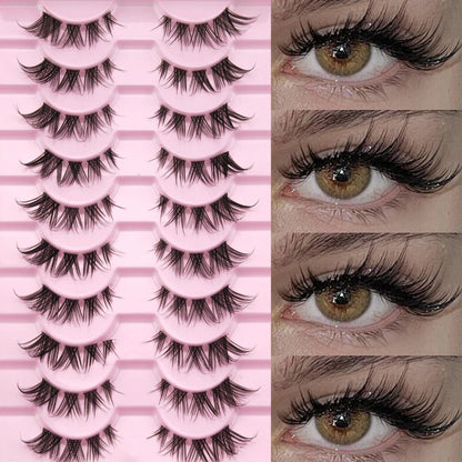 10 Pairs Of D-Curled Fluffy Clustered False Eyelashes, Fox Hair False Eyelashes, D-Curled Fluffy Mink-Like False Eyelashes, Natural And Soft, Long Eyelash Set, Mixed Set, Creating A Natural Makeup Loo