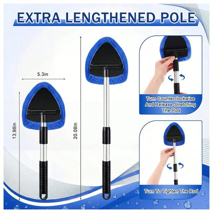 10 Pcs Car Windshield Cleaner Kits With Extendable Handle, 6 Microfiber Towel Pads, 1 Brush, 1 Wiping Sponge,1 Empty Spray Bottle For Auto Glass Wiper Suvs Rvs & Home Windows (Blue)