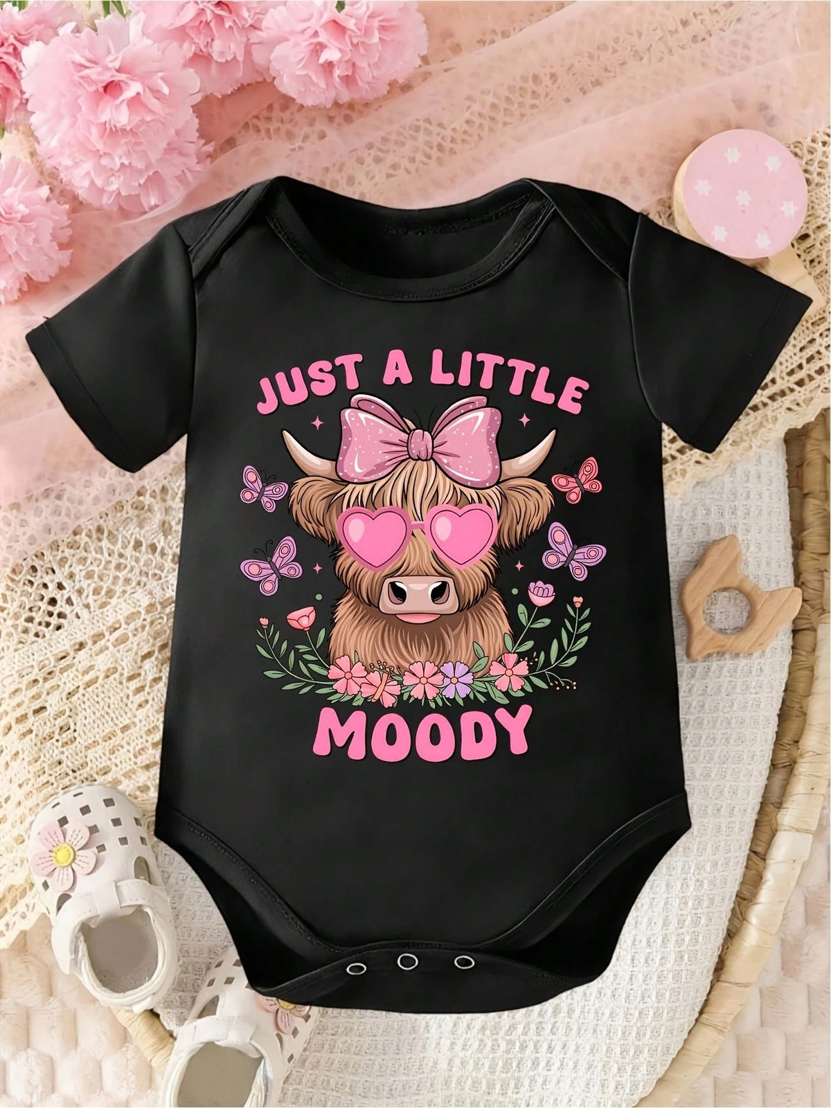 100% Cotton Skin-Friendly Cute Short Sleeve Baby Highland Cow Print Bodysuit Newborn Essentials Baby Girls Rompers Baby Clothes