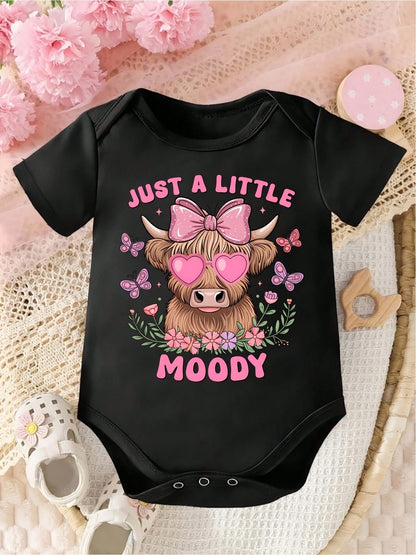 100% Cotton Skin-Friendly Cute Short Sleeve Baby Highland Cow Print Bodysuit Newborn Essentials Baby Girls Rompers Baby Clothes