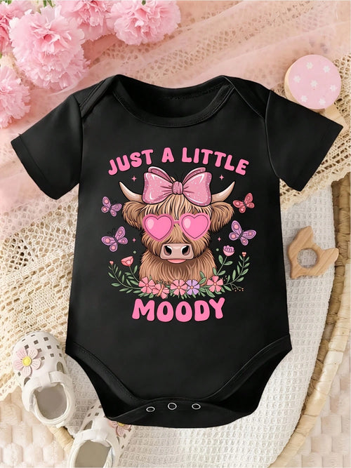 100% Cotton Skin-Friendly Cute Short Sleeve Baby Highland Cow Print Bodysuit Newborn Essentials Baby Girls Rompers Baby Clothes