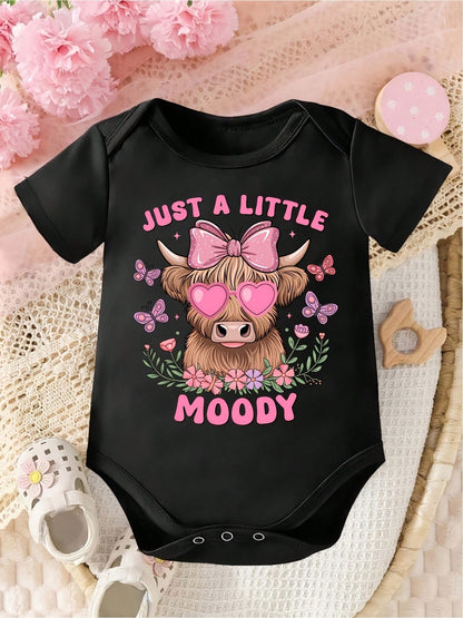 100% Cotton Skin-Friendly Cute Short Sleeve Baby Highland Cow Print Bodysuit Newborn Essentials Baby Girls Rompers Baby Clothes