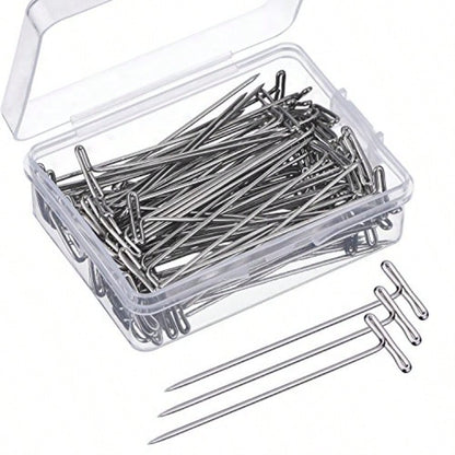 100 Pack Wig T-Pins 2 Inch With Plastic Box Silver For Secure Hair Styling And Maintenance In Salon And Home Use Durable Metal Construction With Easy-To-Use Plastic Storage Container Ideal For Quick H