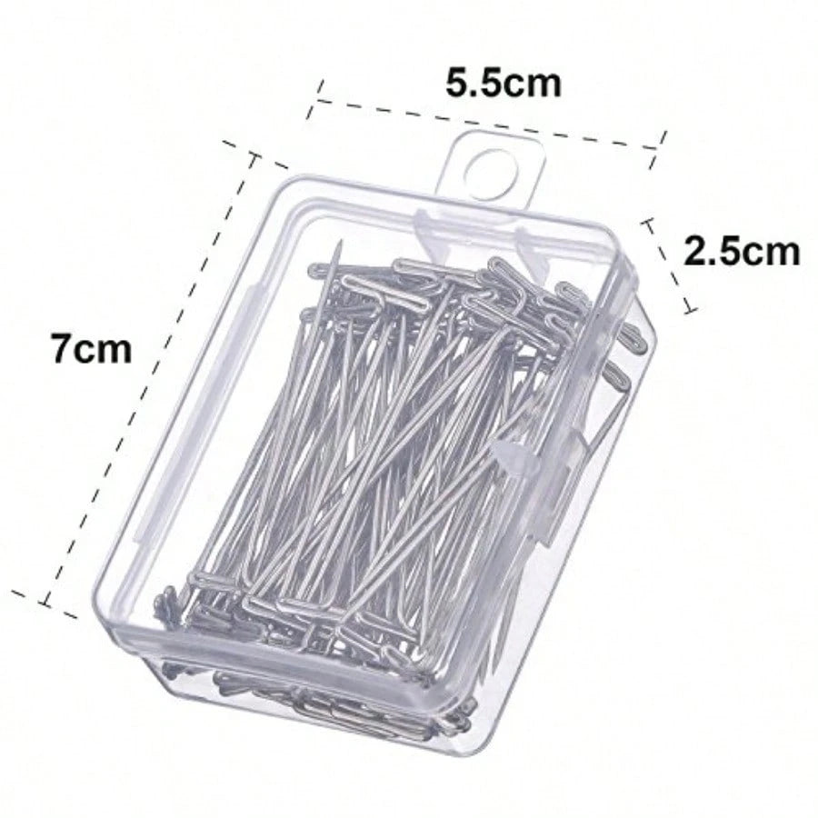 100 Pack Wig T-Pins 2 Inch With Plastic Box Silver For Secure Hair Styling And Maintenance In Salon And Home Use Durable Metal Construction With Easy-To-Use Plastic Storage Container Ideal For Quick H