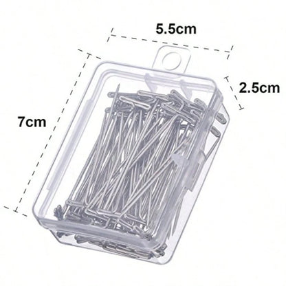 100 Pack Wig T-Pins 2 Inch With Plastic Box Silver For Secure Hair Styling And Maintenance In Salon And Home Use Durable Metal Construction With Easy-To-Use Plastic Storage Container Ideal For Quick H