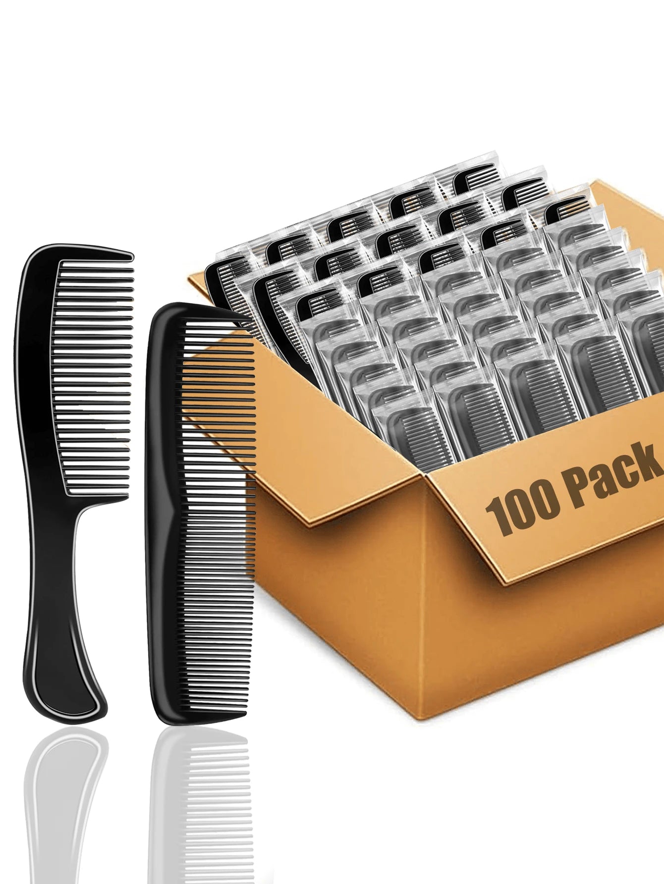 100 Pcs Bulk Hair Combs Set- Individually Wrapped Detangling Combs For Women & Men, Professional Styling Tools For Charity, Travel & Institutional Use (Black)