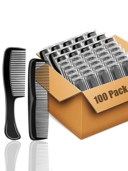100 Pcs Bulk Hair Combs Set- Individually Wrapped Detangling Combs For Women & Men, Professional Styling Tools For Charity, Travel & Institutional Use (Black)