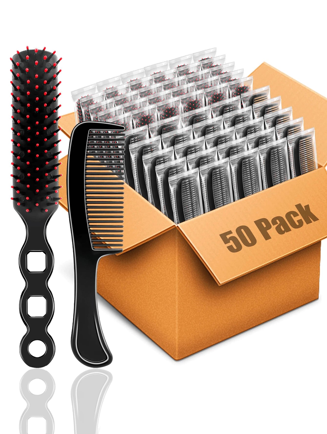 100 Pcs Bulk Hair Combs Set- Individually Wrapped Detangling Combs For Women & Men, Professional Styling Tools For Charity, Travel & Institutional Use (Black)