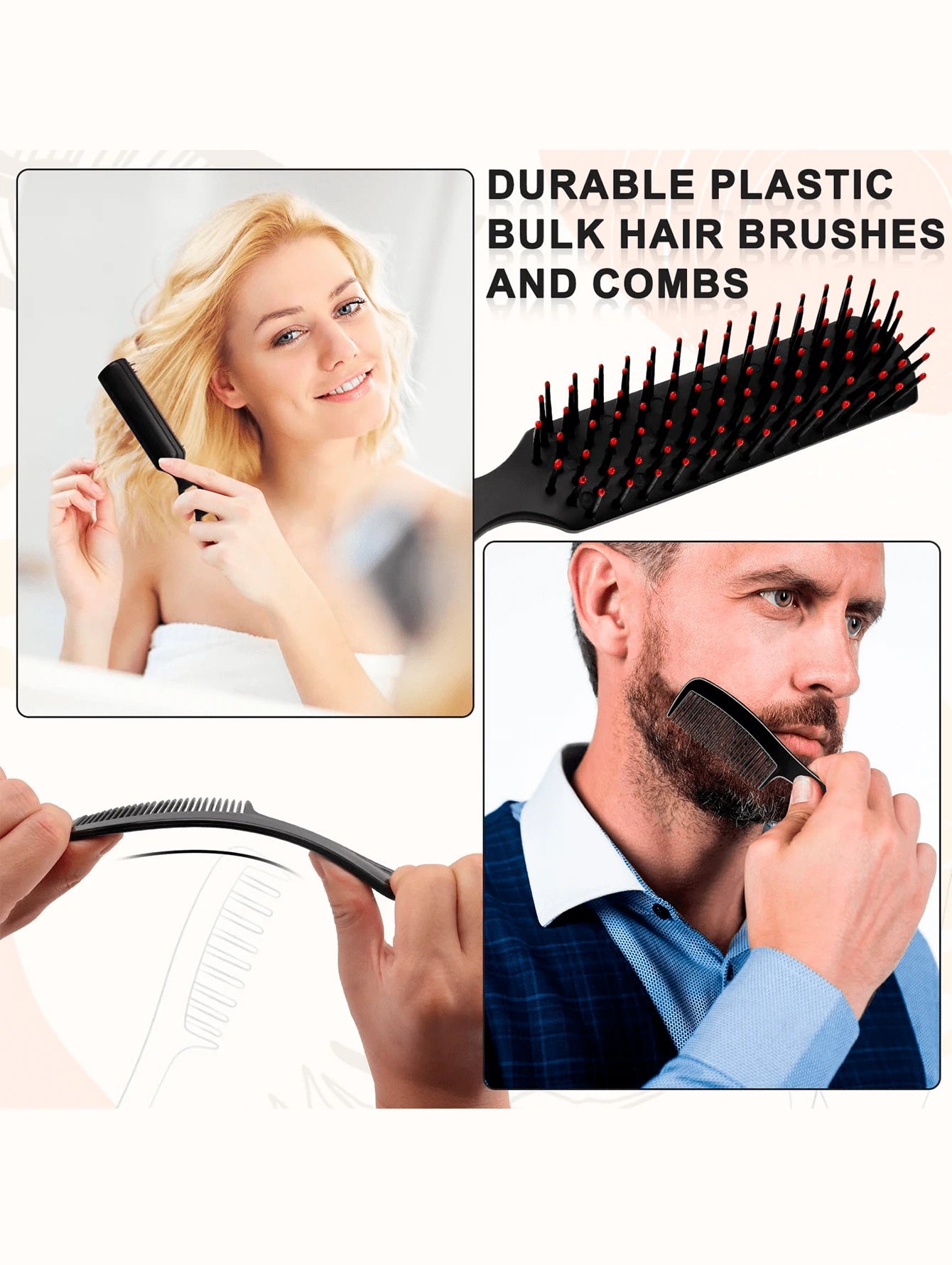 100 Pcs Bulk Hair Combs Set- Individually Wrapped Detangling Combs For Women & Men, Professional Styling Tools For Charity, Travel & Institutional Use (Black)