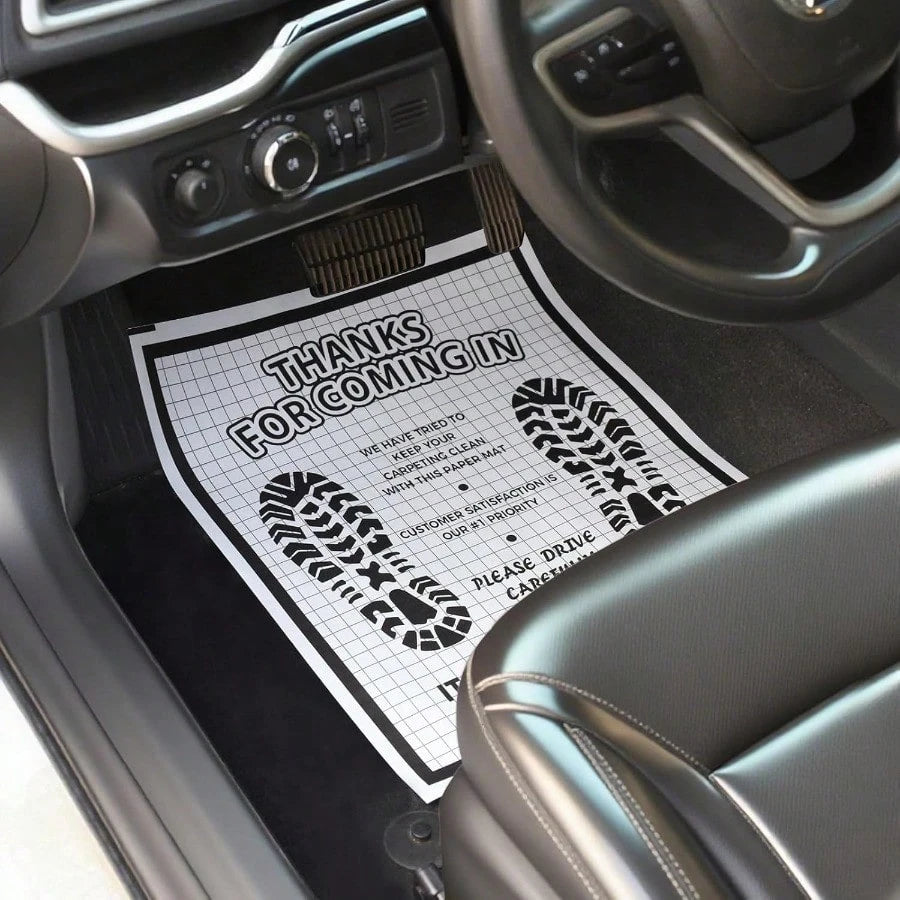 100 Pcs White Paper Floor Mats For Cars 16x20 Disposable Auto Floor Pads Made Of Kraft Paper Waterproof Thank You Car Mats For Car Detailing Dealership Automotive Supplies Gift