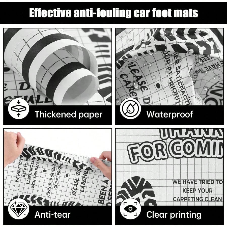 100 Pcs White Paper Floor Mats For Cars 16x20 Disposable Auto Floor Pads Made Of Kraft Paper Waterproof Thank You Car Mats For Car Detailing Dealership Automotive Supplies Gift