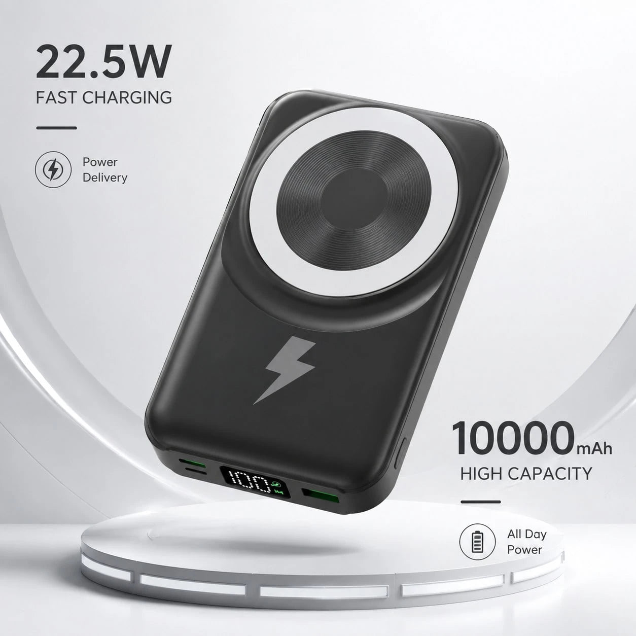 10000mAh Foldable Magnetic Portable Charger Power Bank, Attached Lightning & USB C Cables 22.5W Fast Charging 15W Wireless Charging Battery Readout, Travel Essentials Back To School Supplies College E