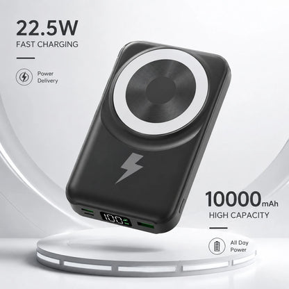 10000mAh Foldable Magnetic Portable Charger Power Bank, Attached Lightning & USB C Cables 22.5W Fast Charging 15W Wireless Charging Battery Readout, Travel Essentials Back To School Supplies College E