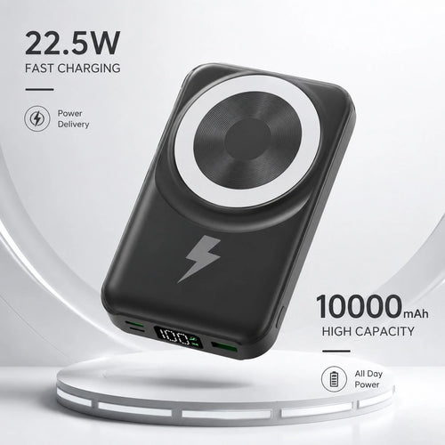 10000mAh Foldable Magnetic Portable Charger Power Bank, Attached Lightning & USB C Cables 22.5W Fast Charging 15W Wireless Charging Battery Readout, Travel Essentials Back To School Supplies College E