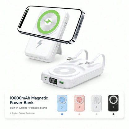 10000mAh Foldable Magnetic Portable Charger Power Bank, Attached Lightning & USB C Cables 22.5W Fast Charging 15W Wireless Charging Battery Readout, Travel Essentials Back To School Supplies College E