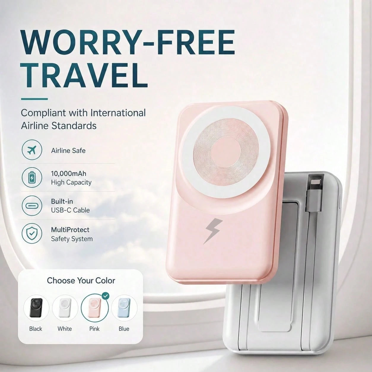 10000mAh Foldable Magnetic Portable Charger Power Bank, Attached Lightning & USB C Cables 22.5W Fast Charging 15W Wireless Charging Battery Readout, Travel Essentials Back To School Supplies College E