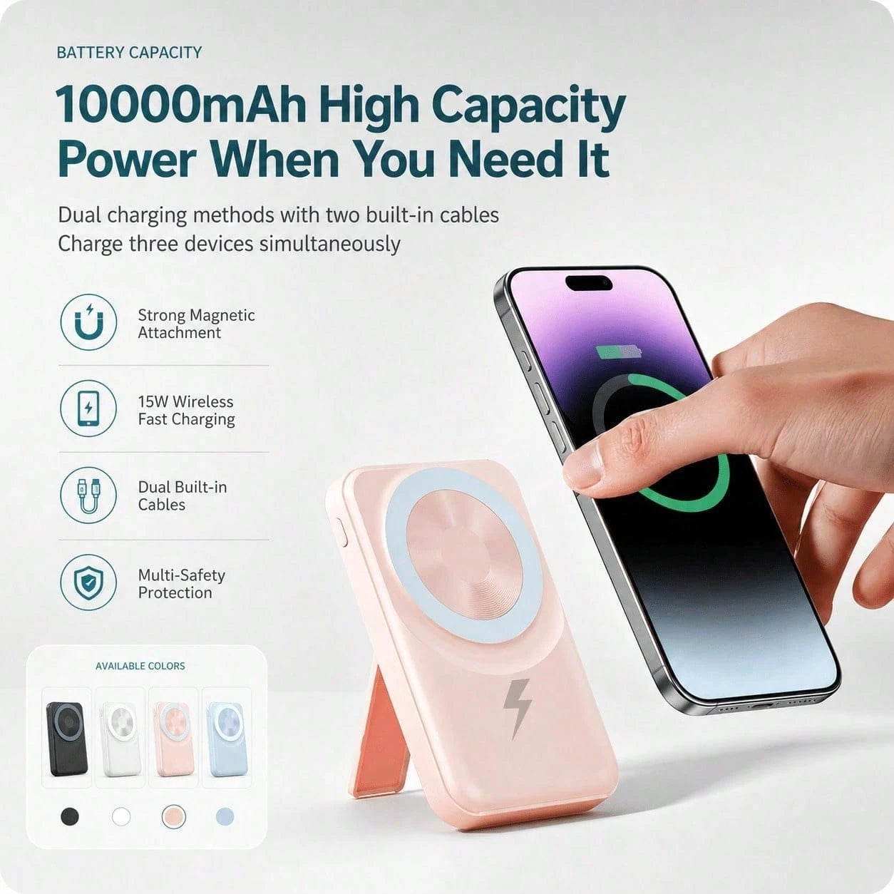 10000mAh Foldable Magnetic Portable Charger Power Bank, Attached Lightning & USB C Cables 22.5W Fast Charging 15W Wireless Charging Battery Readout, Travel Essentials Back To School Supplies College E