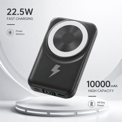 10000mAh Foldable Magnetic Portable Charger Power Bank, Attached Lightning & USB C Cables 22.5W Fast Charging 15W Wireless Charging Battery Readout, Travel Essentials Back To School Supplies College E