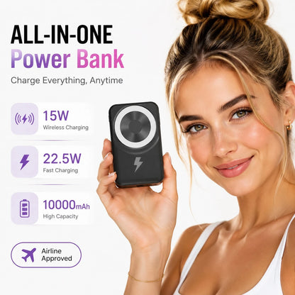 10000mAh Magnetic Wireless Power Bank Portable Charger With Foldable Stand, Built-In Cables 15W Fast Magnetic Charging 22.5W Wired Charging, Travel Essentials Camping Gear College Essentials Back To S