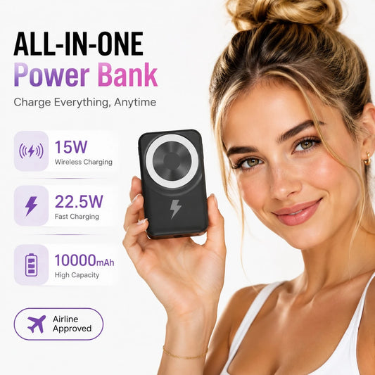 10000mAh Magnetic Wireless Power Bank Portable Charger With Foldable Stand, Built-In Cables 15W Fast Magnetic Charging 22.5W Wired Charging, Travel Essentials Camping Gear College Essentials Back To S