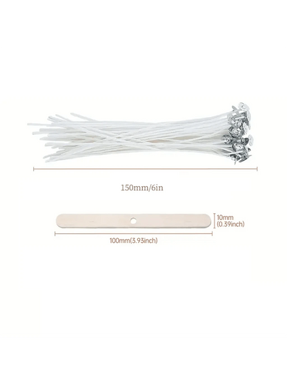 100pcs 15cm/6in Pre-Waxed Low Smoke Candle Wicks, Includes 5 Wick Holders And 60 Adhesive Dots, Suitable For Soy Wax And Beeswax, Adult Candle Making Kit