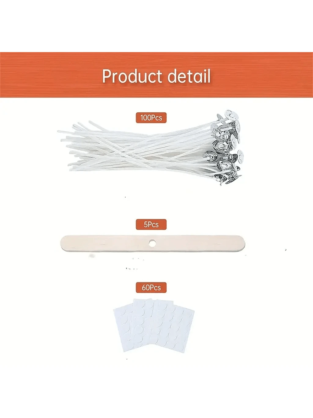 100pcs 15cm/6in Pre-Waxed Low Smoke Candle Wicks, Includes 5 Wick Holders And 60 Adhesive Dots, Suitable For Soy Wax And Beeswax, Adult Candle Making Kit