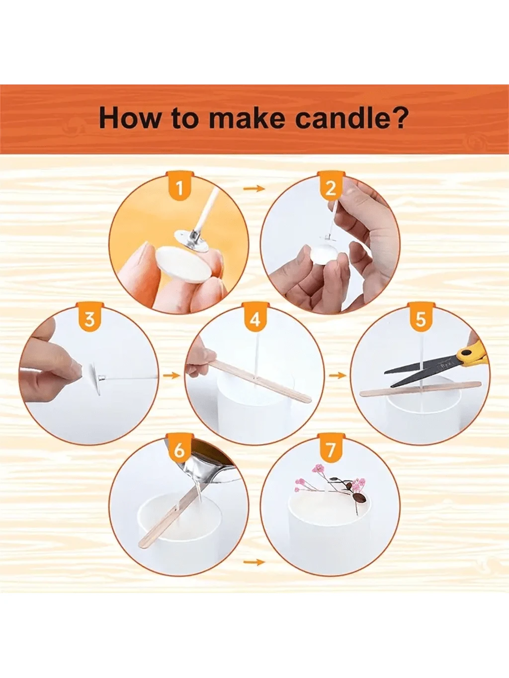 100pcs 15cm/6in Pre-Waxed Low Smoke Candle Wicks, Includes 5 Wick Holders And 60 Adhesive Dots, Suitable For Soy Wax And Beeswax, Adult Candle Making Kit