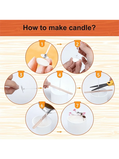 100pcs 15cm/6in Pre-Waxed Low Smoke Candle Wicks, Includes 5 Wick Holders And 60 Adhesive Dots, Suitable For Soy Wax And Beeswax, Adult Candle Making Kit