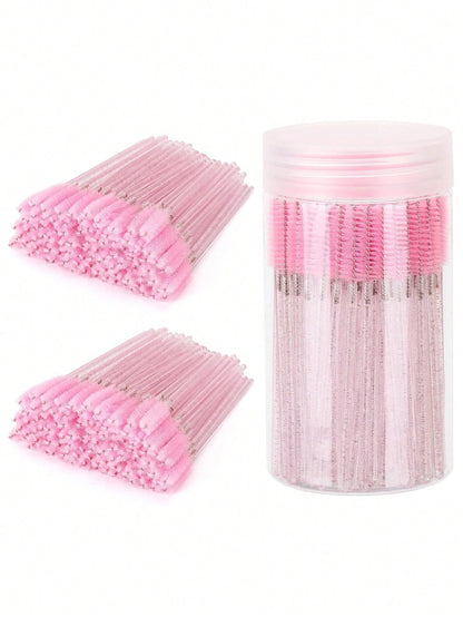 100pcs/50pcs/10pcs Disposable Eyelash Brushes Eyelash Combs Pink Crystal Eyelash Brushes Eyelash Extension Set