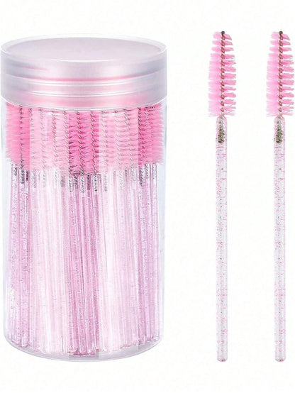 100pcs/50pcs/10pcs Disposable Eyelash Brushes Eyelash Combs Pink Crystal Eyelash Brushes Eyelash Extension Set