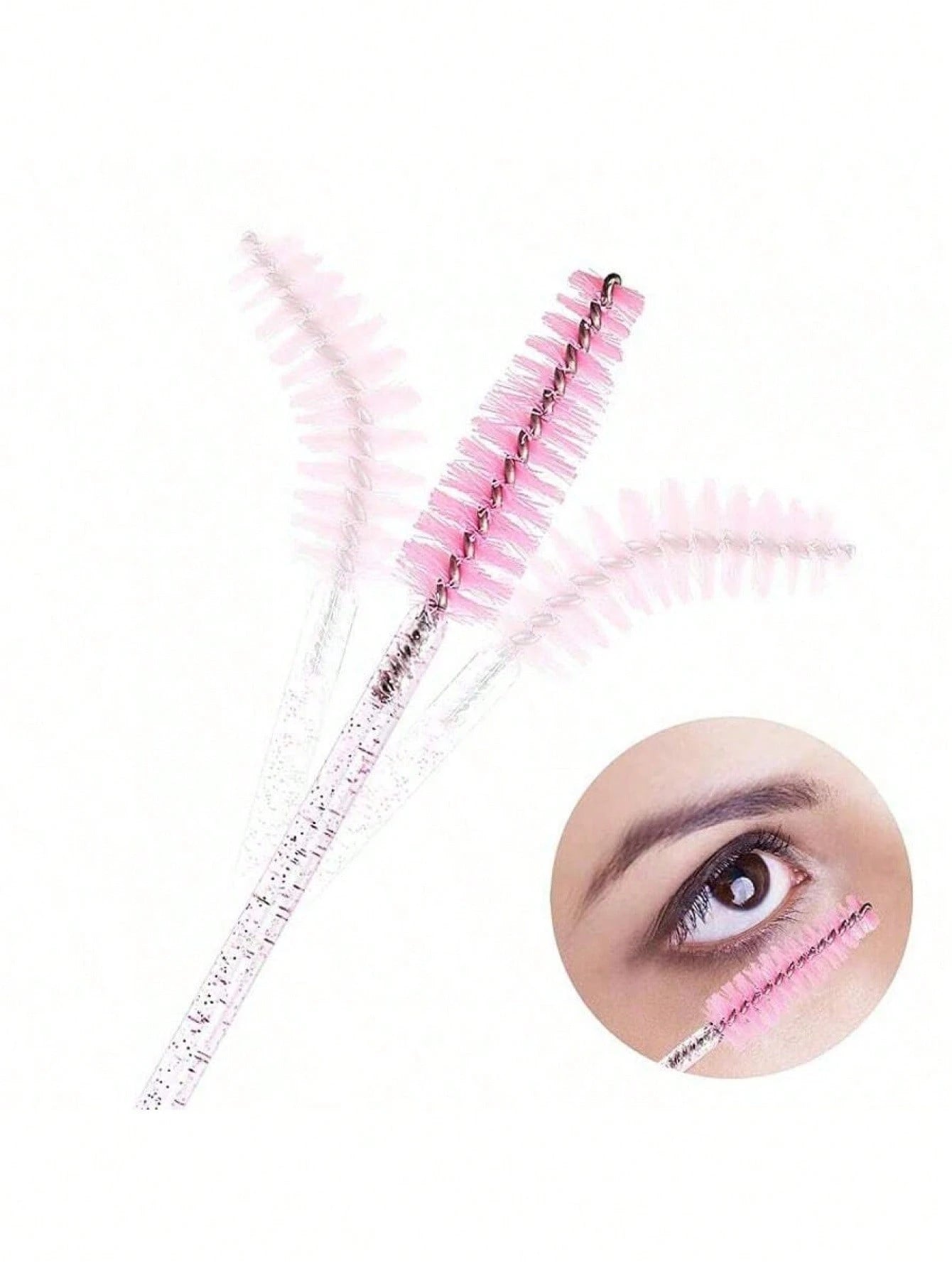 100pcs/50pcs/10pcs Disposable Eyelash Brushes Eyelash Combs Pink Crystal Eyelash Brushes Eyelash Extension Set