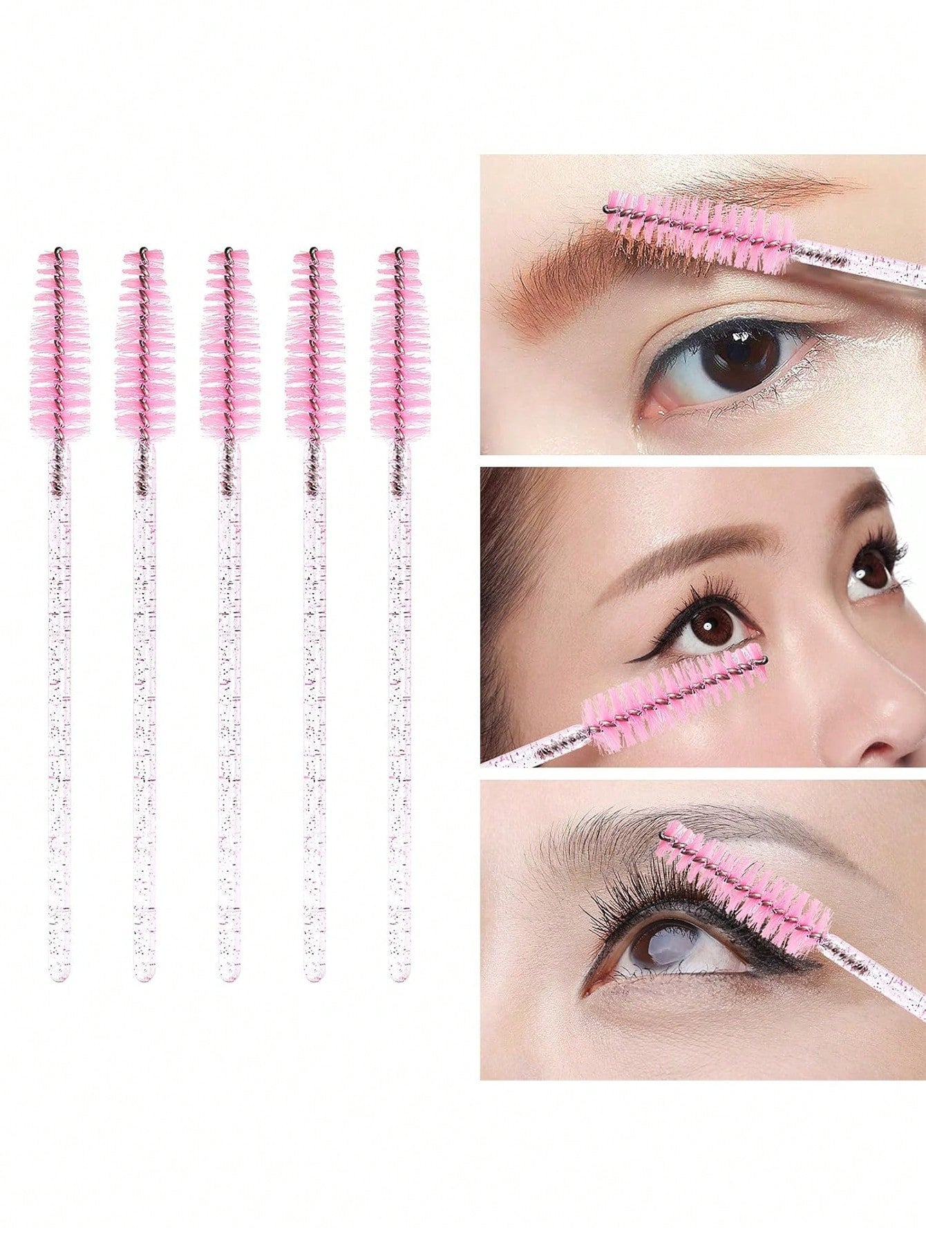 100pcs/50pcs/10pcs Disposable Eyelash Brushes Eyelash Combs Pink Crystal Eyelash Brushes Eyelash Extension Set