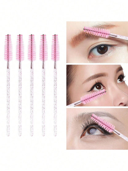 100pcs/50pcs/10pcs Disposable Eyelash Brushes Eyelash Combs Pink Crystal Eyelash Brushes Eyelash Extension Set