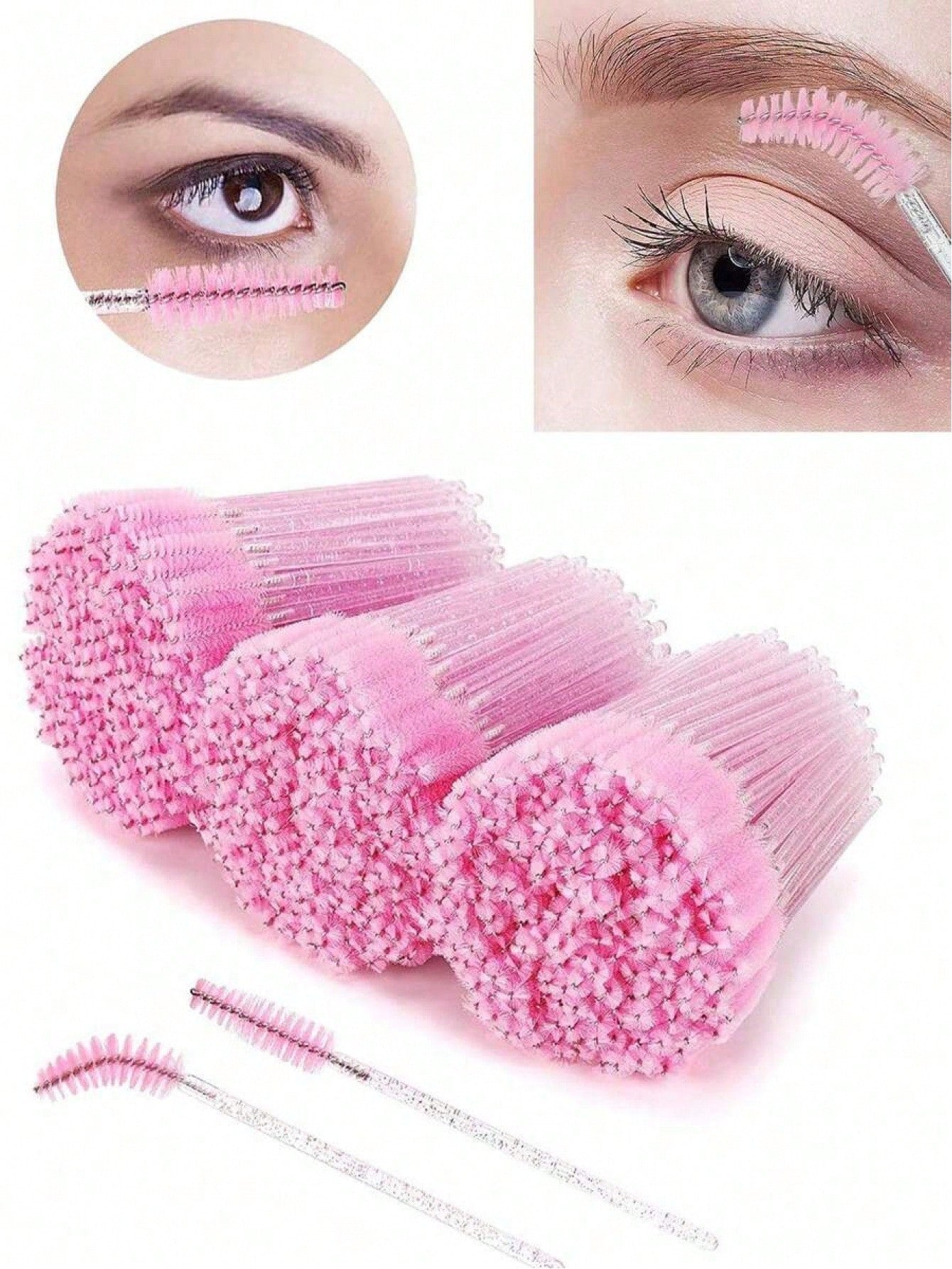 100pcs/50pcs/10pcs Disposable Eyelash Brushes Eyelash Combs Pink Crystal Eyelash Brushes Eyelash Extension Set