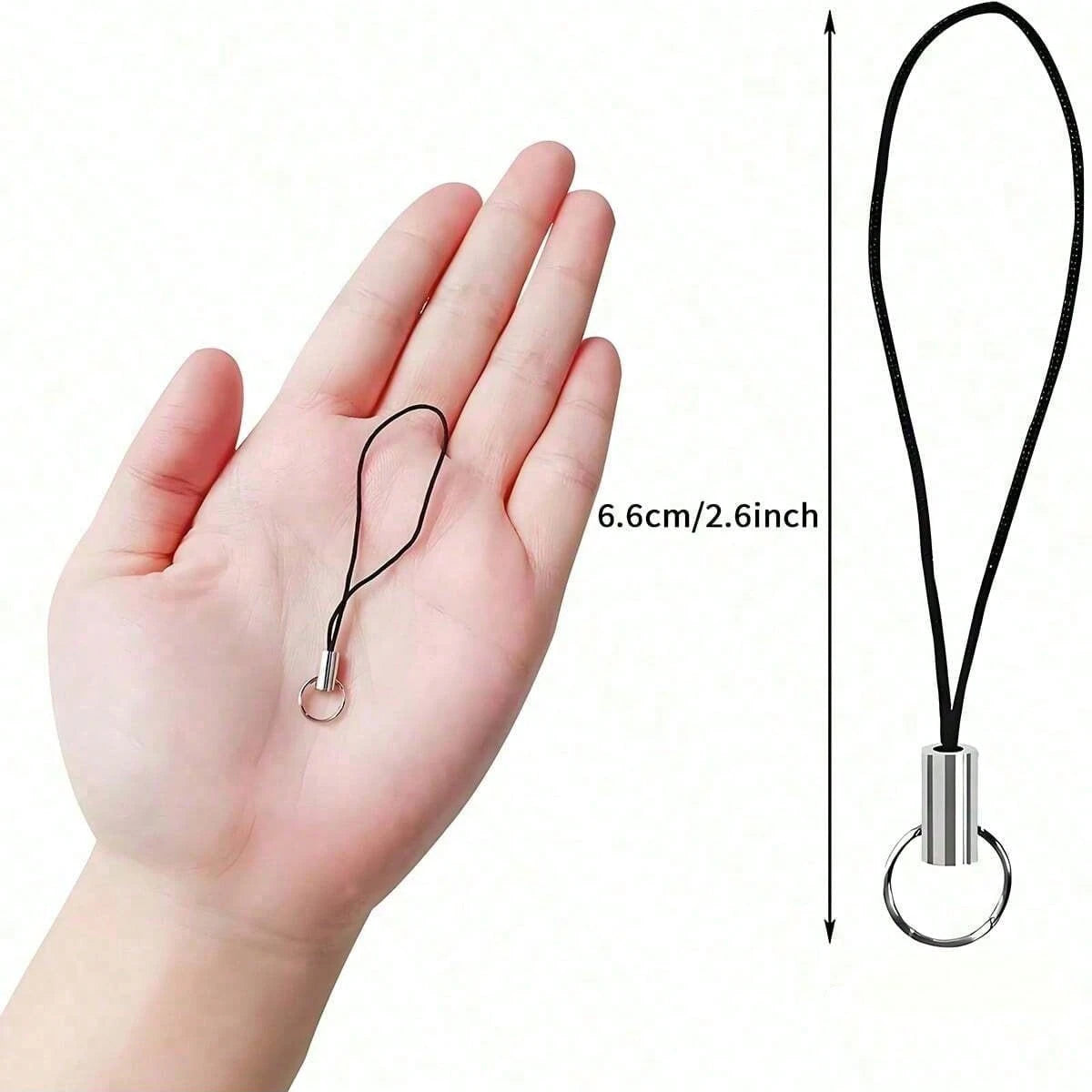 100pcs Black Lanyard Wrist Strap With Silver Open Ring, Multifunctional For Phone, USB, MP3, Keychain And DIY Projects