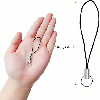 100pcs Black Lanyard Wrist Strap With Silver Open Ring, Multifunctional For Phone, USB, MP3, Keychain And DIY Projects
