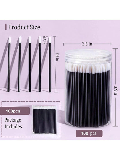100pcs Lip Gloss Applicators With 1 Replacement Container, Lip Brush Sticks For Lipstick And Lip Gloss, Black Makeup Applicator, Cosmetic Beauty Tool Set