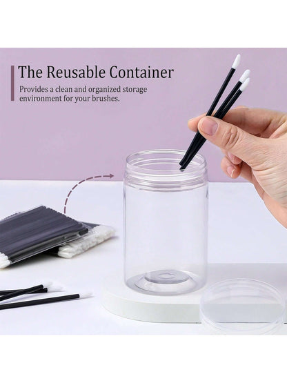 100pcs Lip Gloss Applicators With 1 Replacement Container, Lip Brush Sticks For Lipstick And Lip Gloss, Black Makeup Applicator, Cosmetic Beauty Tool Set
